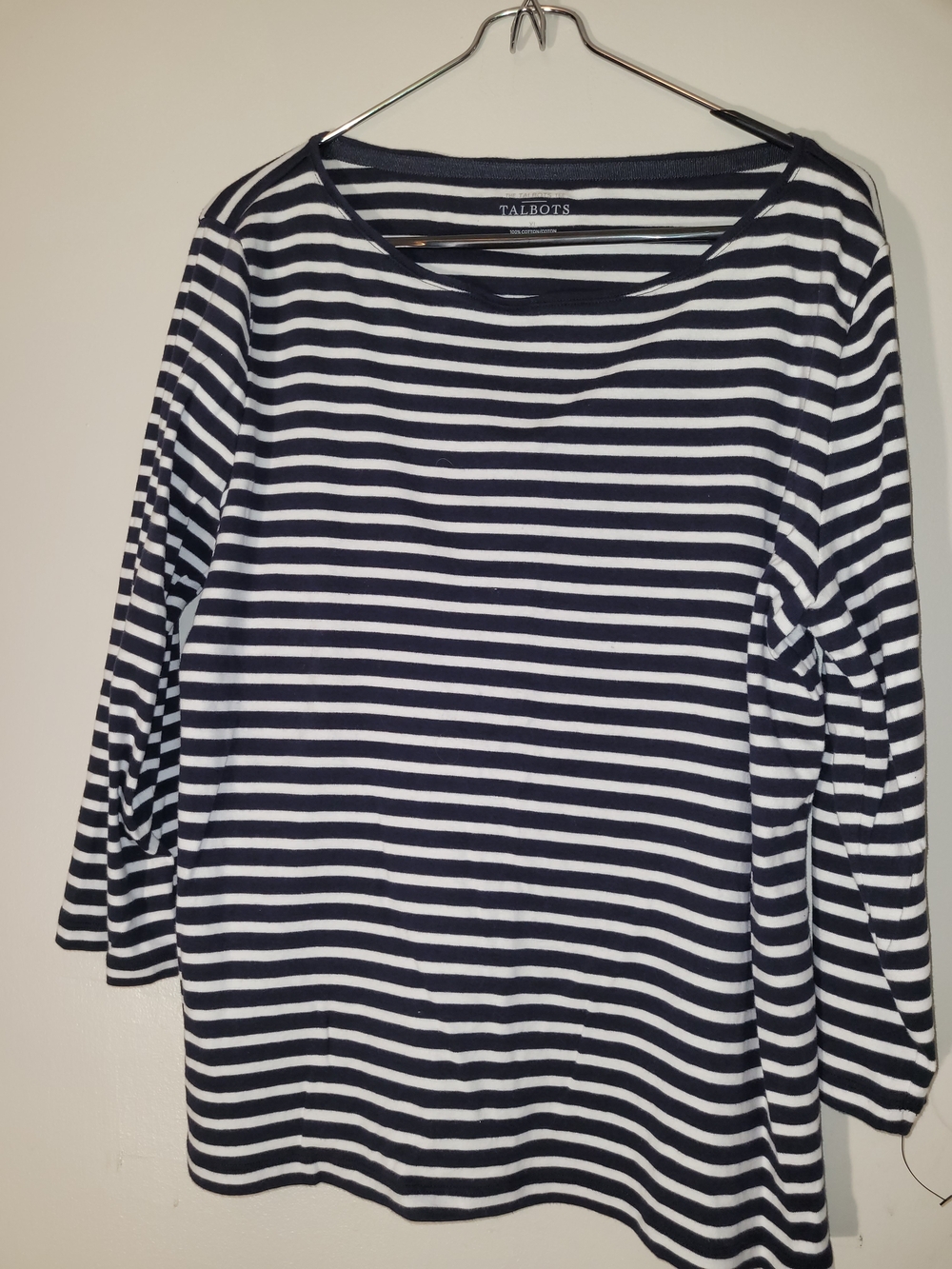 Talbots Navy & White Striped Long Sleeve Top